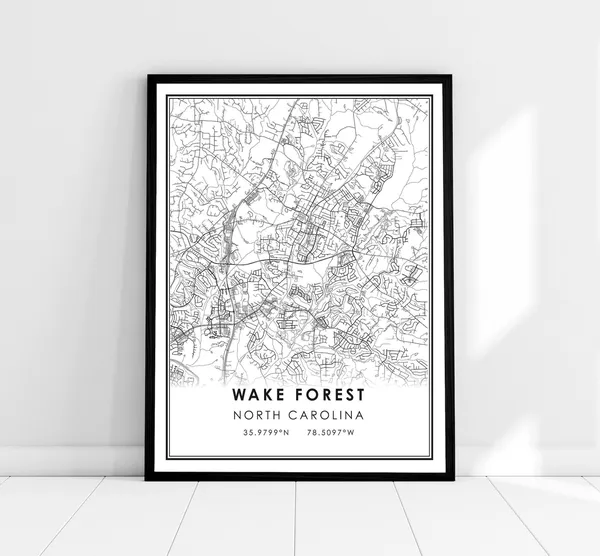 Wake Forest Map Print, North Carolina Travel Poster