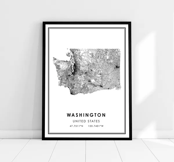 Washington State Map Travel Poster, United States Road