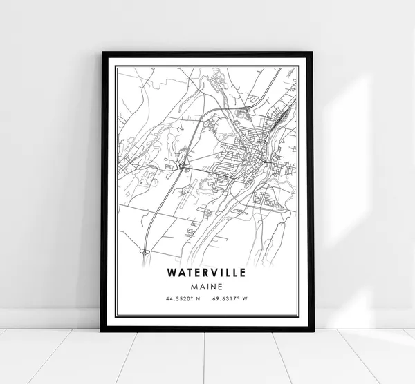 Waterville Map Print, Maine City Travel Poster