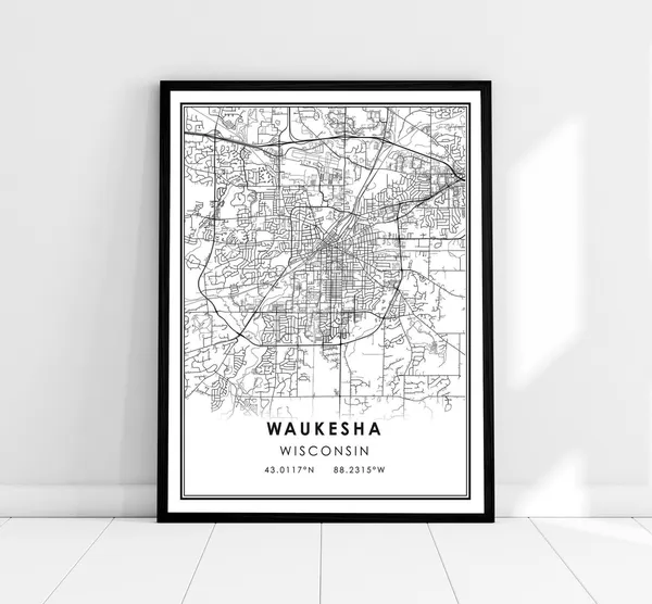 Waukesha Map Art Print, Wisconsin City Travel Poster