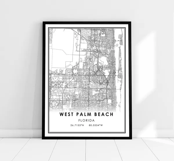 West Palm Beach Map Print, Florida Travel Poster