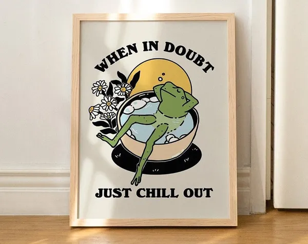 Retro Frog Wall Print, Vintage Flowers Art Print