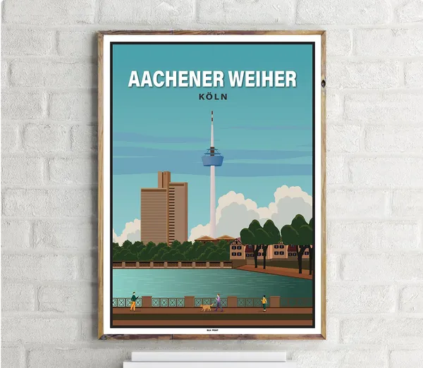 Aachener Weiher Cologne Vintage Travel Poster