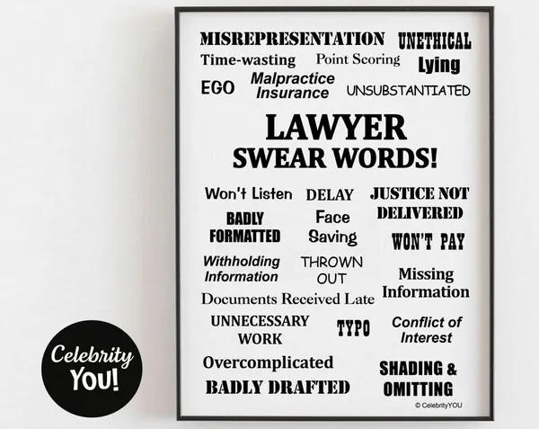 Lawyer Swear Words Joke Print, Office Decor