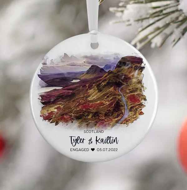Scotland Watercolor Highlands Round Engagement Ornament Keepsake Poster