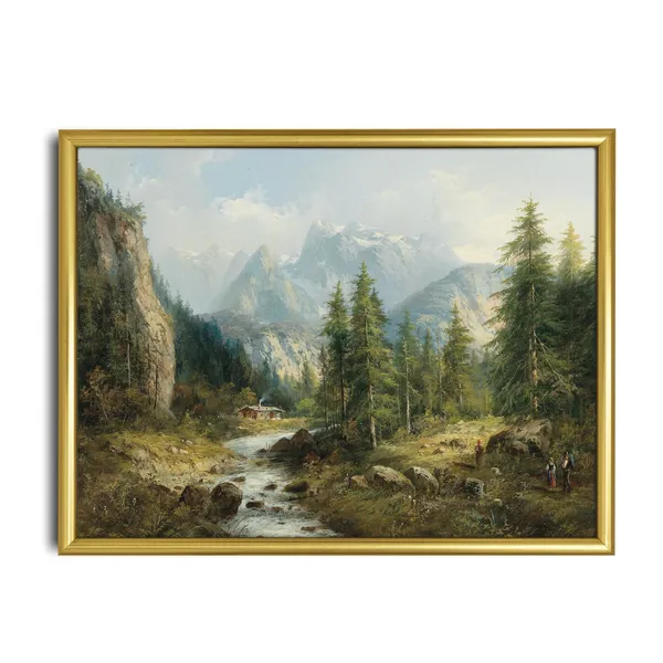 Vintage Rustic Mountain Landscape Poster Print