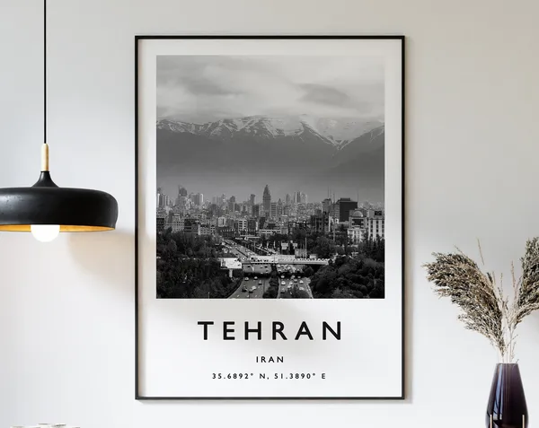 Tehran Black and White Travel Poster, Iran