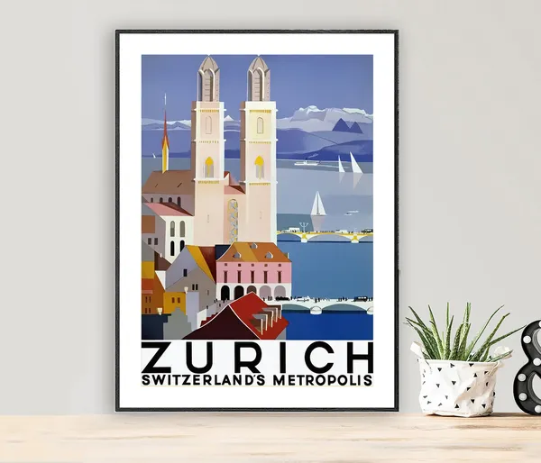 Zurich Switzerland Vintage Travel Poster Art Print
