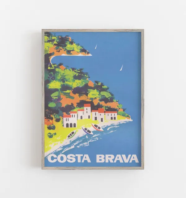 Costa Brava Spain Vintage Travel Poster, Beach Art