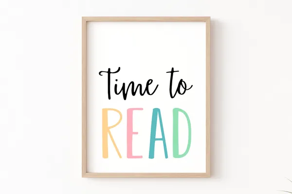 Time To Read Sign, Pastel Classroom Wall Art Print