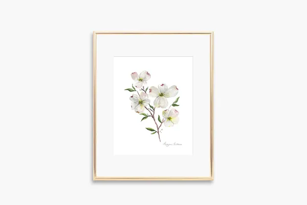 Dogwood Watercolor Art Print, Floral Home Decor