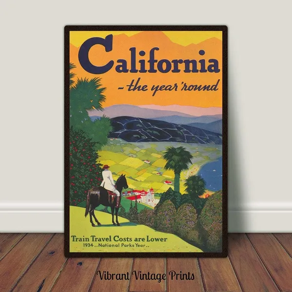 California Vintage Travel Poster, Horse Art Print