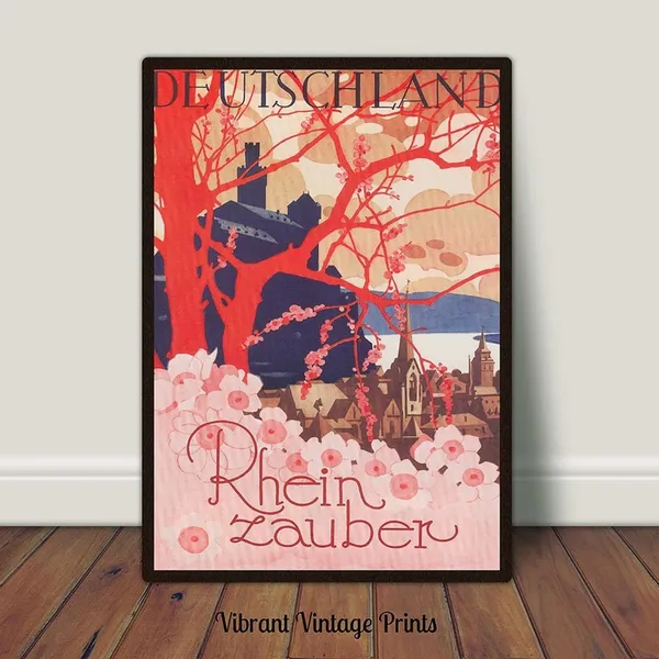 Vintage Germany Travel Poster, Rhine River Art Print