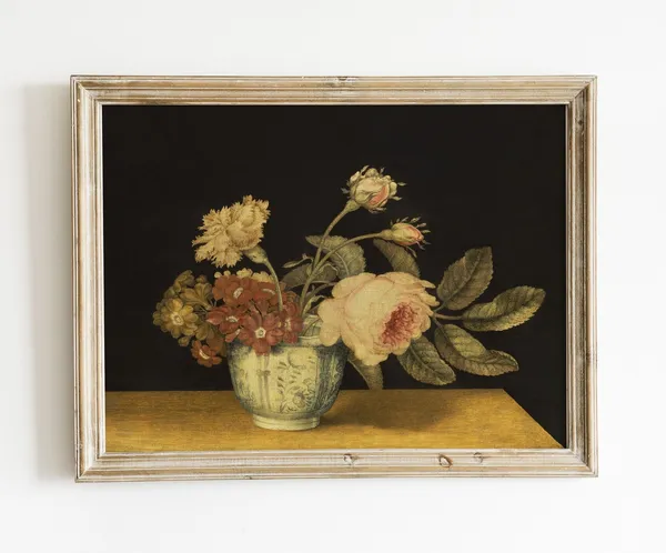 Vintage Floral Still Life Art Print, Muted Neutrals
