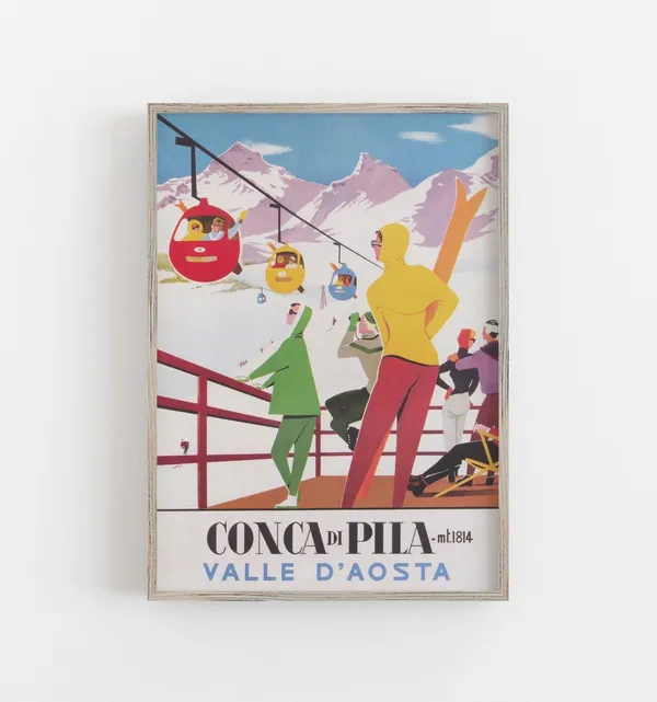 Vintage Ski Poster, Conca Di Pila Italy Travel Poster