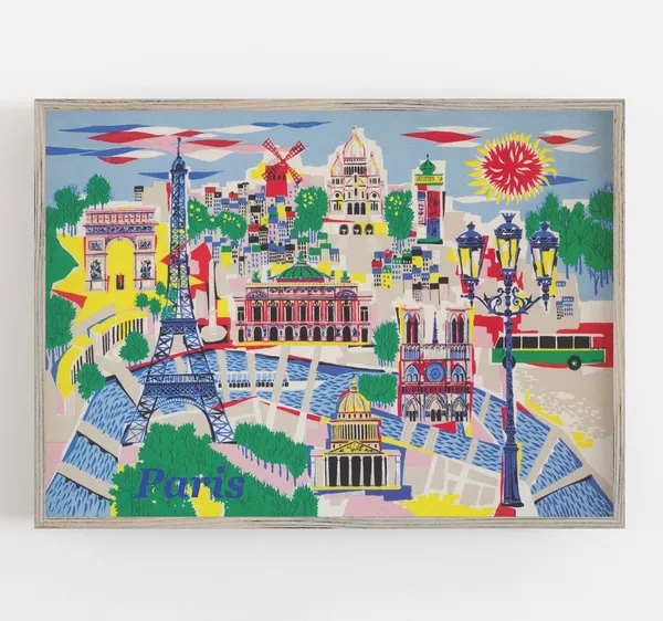 Paris Vintage Travel Poster, Colorful Map Print