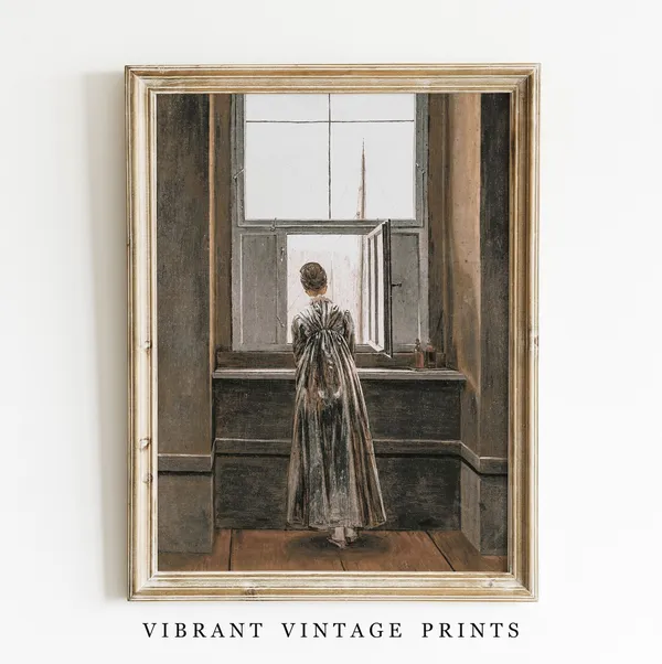 Woman at Window Vintage Portrait Wall Art Print