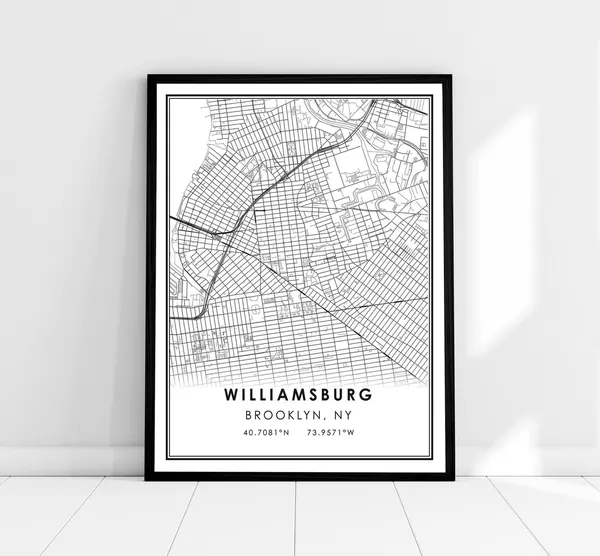 Williamsburg Map Print, New York City Travel Poster