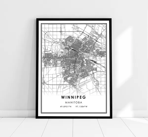 Winnipeg Map Print, Manitoba City Travel Poster