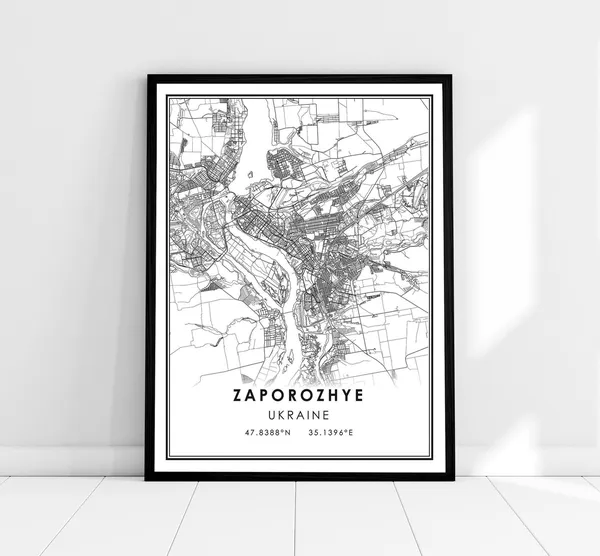 Zaporozhye Map Print, Ukraine City Travel Poster