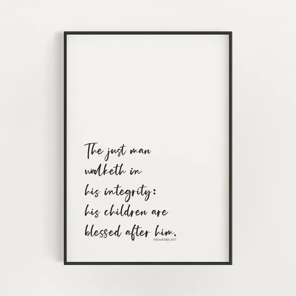 Proverbs 20:7 KJV Modern Minimalist Art Print