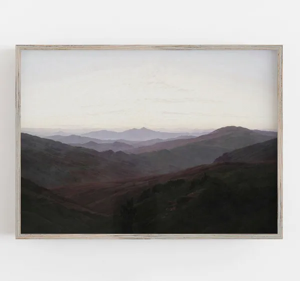 Mountain Landscape Vintage Art Print, Moody Sunrise
