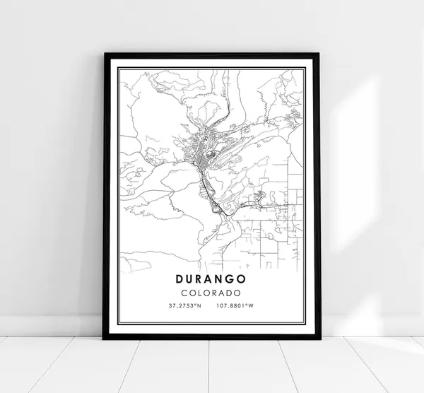 Durango Map Print Poster, Colorado City Travel