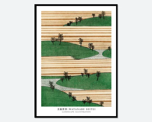 Watanabe Seitei Landscape Illustration, Vintage Japanese Print