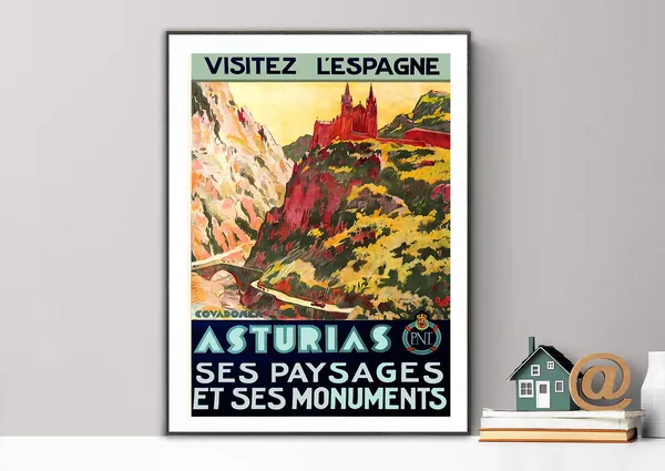 Asturias Sus Paisajes Y Sus Monumentos Vintage Travel Poster