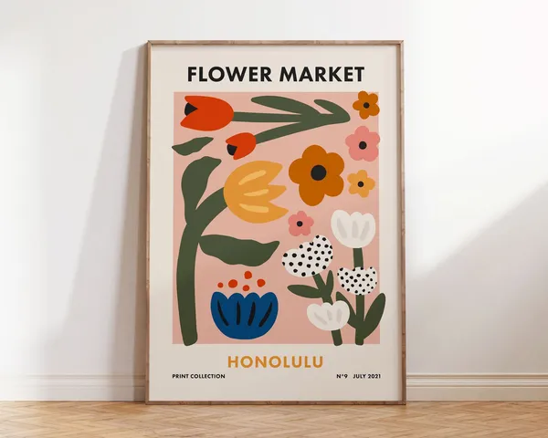Honolulu Flower Market Retro Floral Art Print