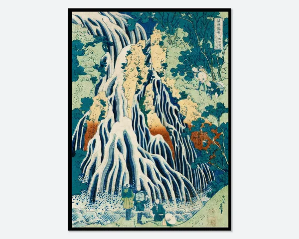 Katsushika Hokusai Kirifuri Waterfall, Vintage Japanese Poster