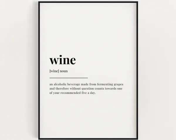 Wine Definition Quote Print, Kitchen Bar Wall Art