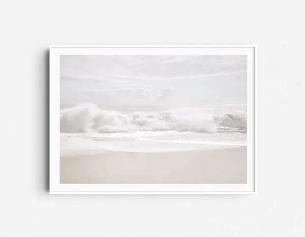 Neutral Beach Ocean Waves Coastal Art Print