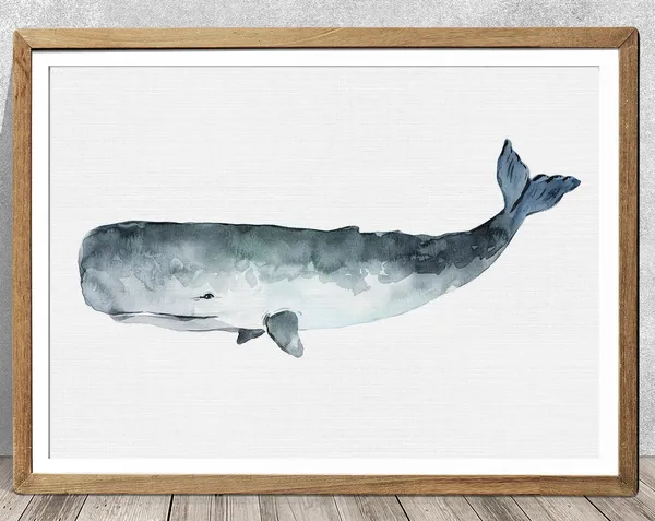 Watercolor Sperm Whale Art Print, Nursery Decor