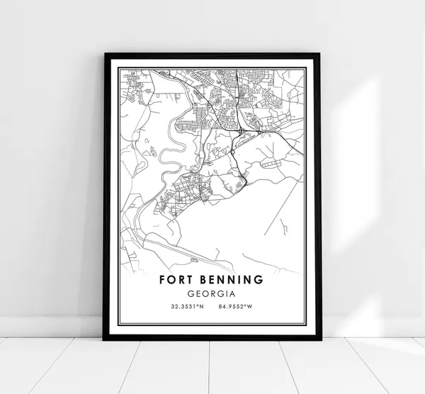 Fort Benning Map Print, Georgia City Travel Poster