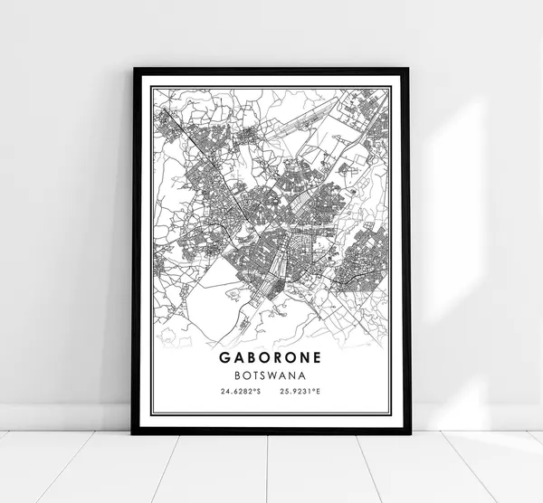 Gaborone Map Travel Poster, Botswana City