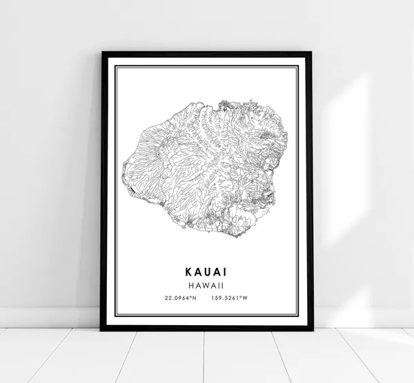 Kauai Map Poster, Hawaii Travel Poster