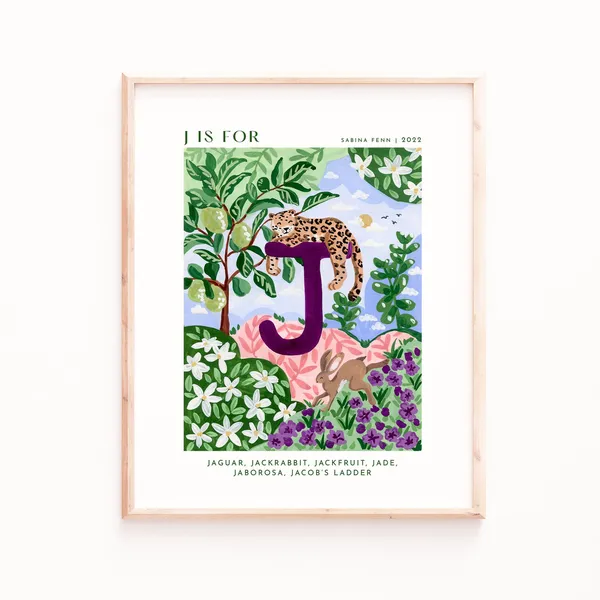 Monogram J Art Print, Alphabet Nursery Decor