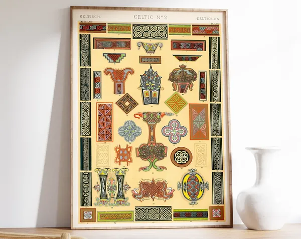 Vintage Celtic Art Poster, Graphical Pattern Print