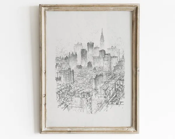 New York City Vintage Sketch Panorama Art Print