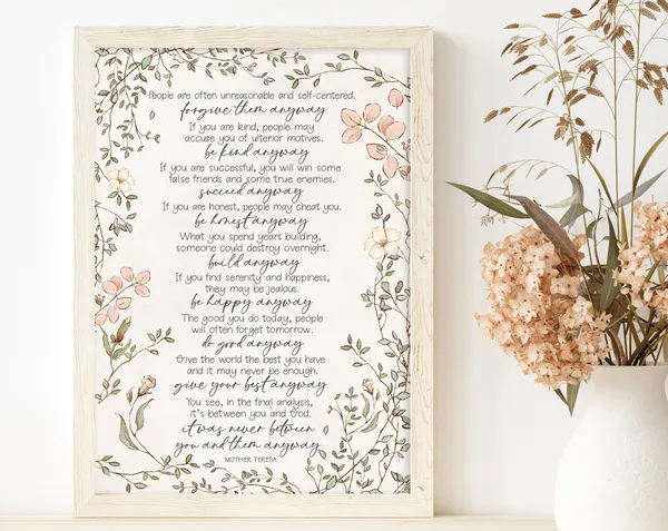 Mother Teresa Anyway Print, Christian Home Decor