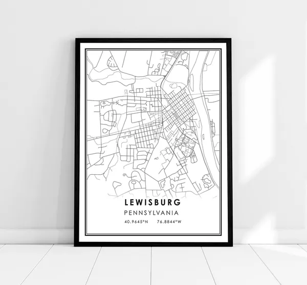 Lewisburg Map Print, Pennsylvania City Travel Poster