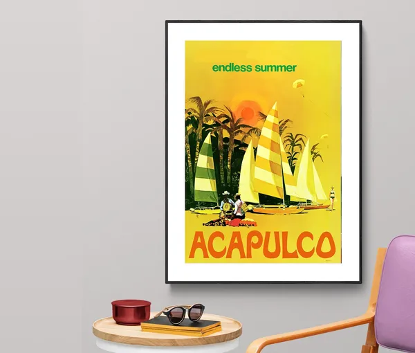 Acapulco Vintage Travel Poster, Mexico Escape Art Print