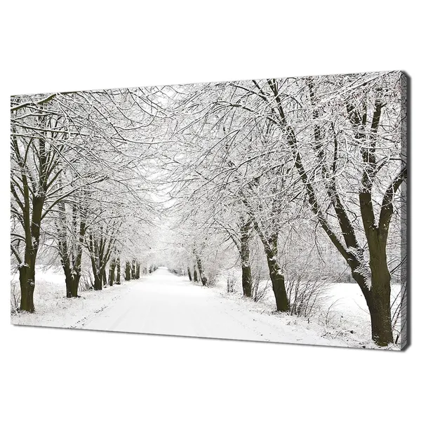 White Snow Alley With Trees, Modern Wall Art Print