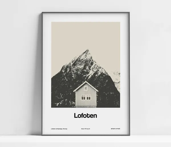 Lofoten Norway Travel Poster, Minimalist Nordland