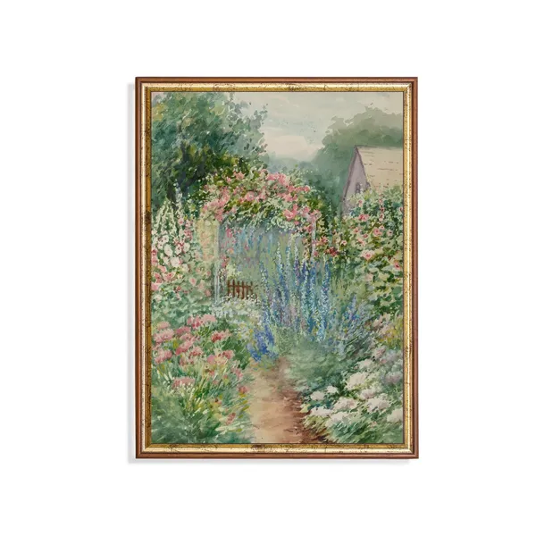 Vintage Summer Landscape, Rustic Flower Garden Art Print