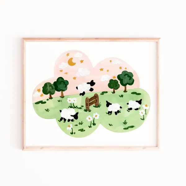 Counting Sheep Art Print, Nursery Animal Decor