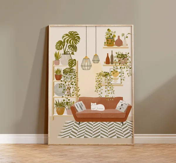 Home Garden With White Cat Boho Cat Poster