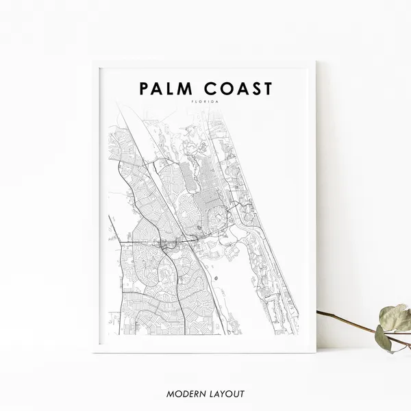 Palm Coast FL Map Print, Florida City Street Poster