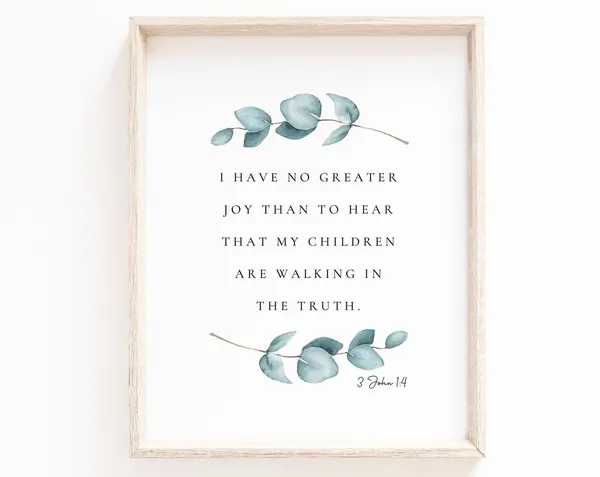 3 John 14 Botanical Scripture Wall Art Print, Nursery Decor